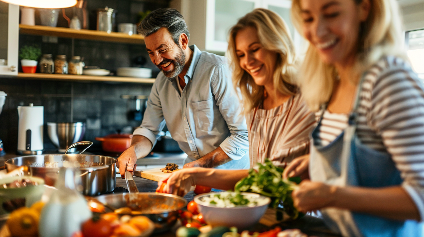Люди різного віку насолоджуються здоровою їжею